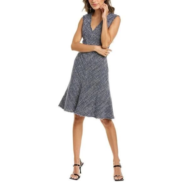 REBECCA TAYLOR Tweed Dress Navy Sleeveless Fit & Flare Fringe Women’s Size 8 NEW - Picture 16 of 16